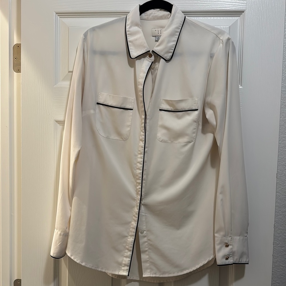 a new day White Button Down Shirt with Black Trim